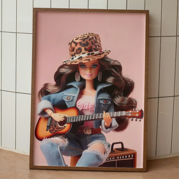 Girly Guitar Poster Retro Fashion Doll Wall Art Digital Download