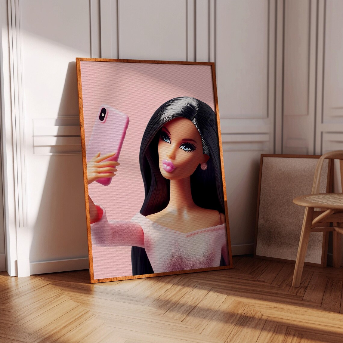 Black Hair Barbie Selfie Poster, Girly Wall Art