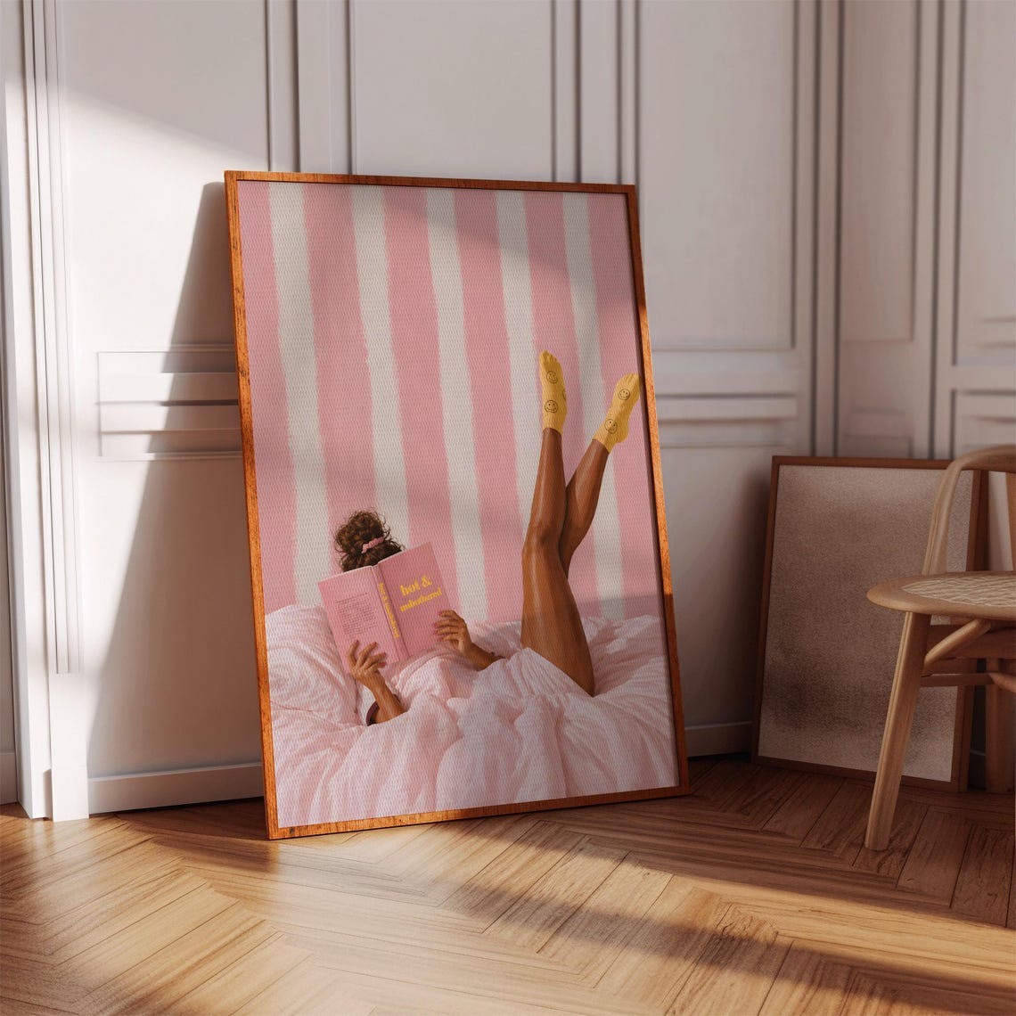 Woman Reading In Bed Cozy Bookworm Pink Girly Bedroom Decor Poster