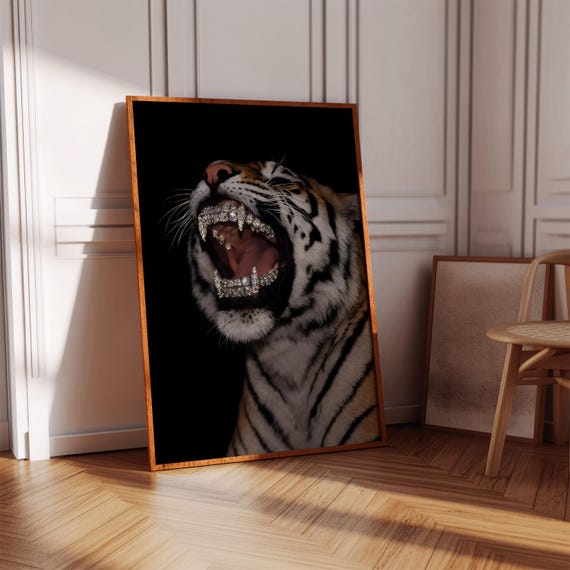Diamond Grill Tiger Wall Art Luxury Print Fierce Animal Photography Modern Decor
