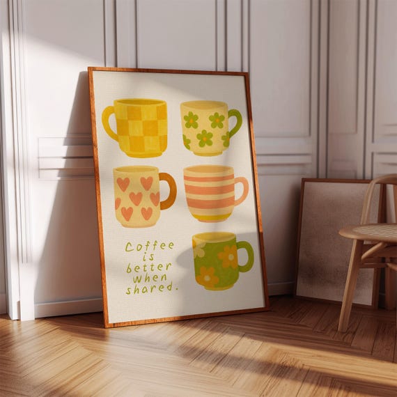 Coffee Cups Wall Art With Quote Gift For Lover