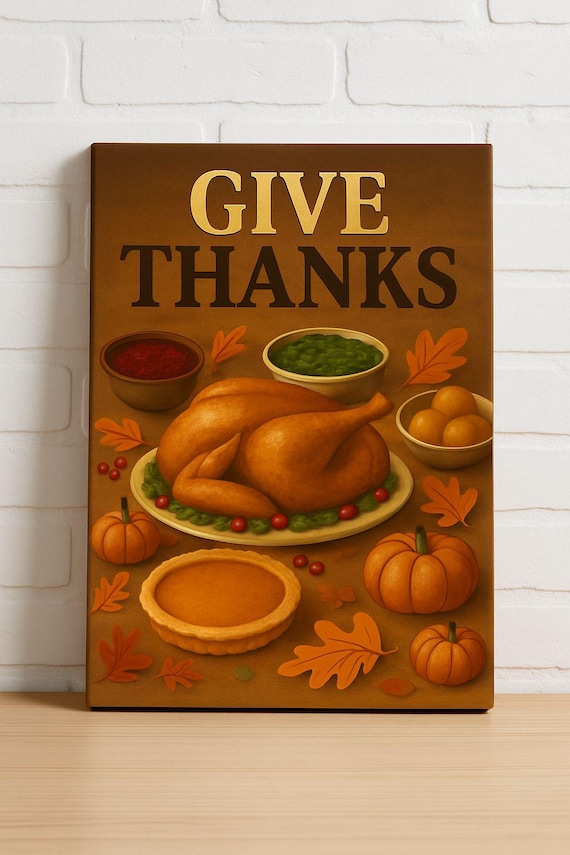 Give Thanks Roast Turkey Thanksgiving Dinner Vintage Kitchen Poster
