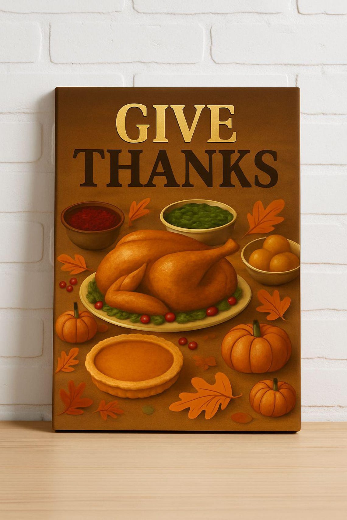 Give Thanks Roast Turkey Thanksgiving Dinner Vintage Kitchen Poster