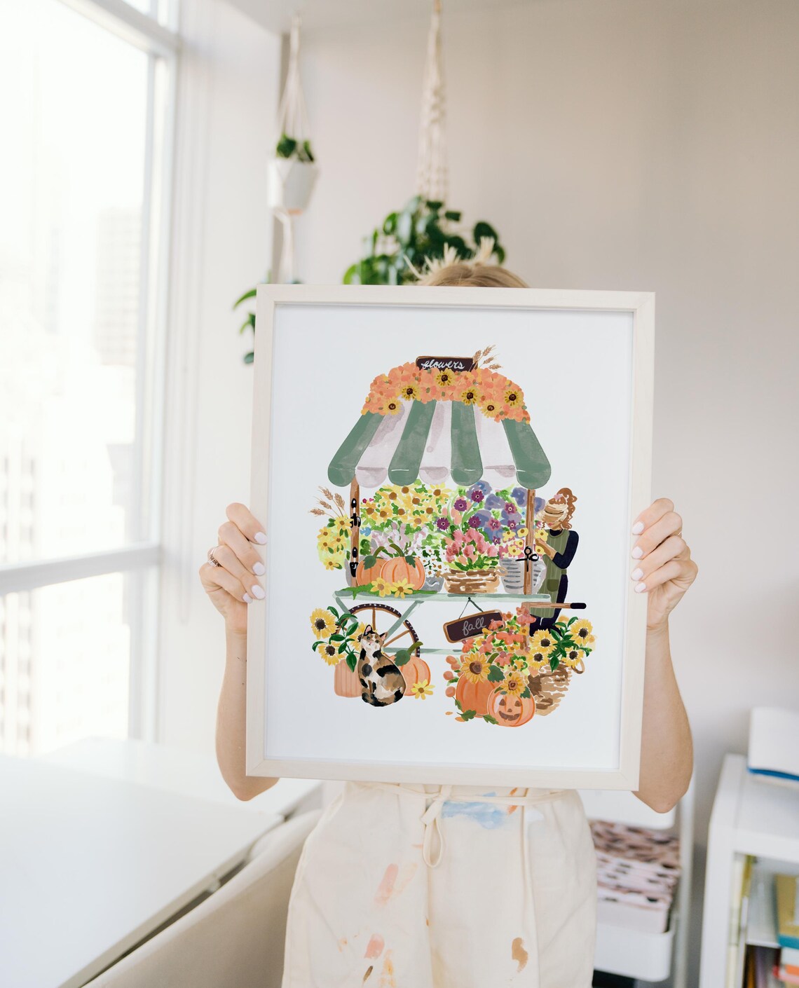 Fall Flower Cart Watercolor Art Print, Rustic Autumn Floral - Image 2