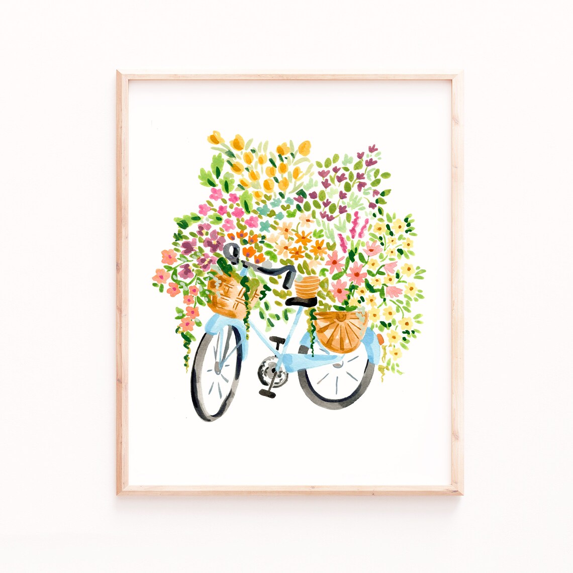 Flower Bike Watercolor Print, Girls Room Decor