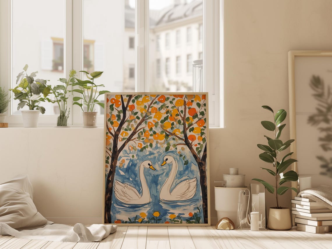 Swan Print, Watercolor Nursery Decor - Image 2