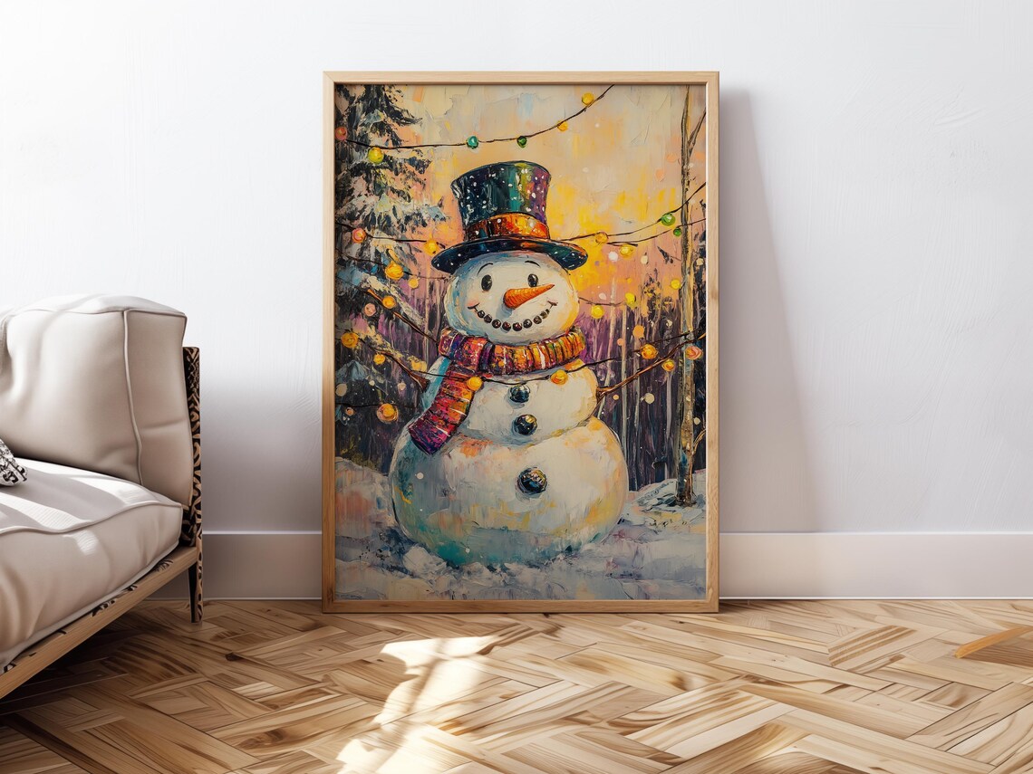 Snowman Winter Holiday Print, Vintage Christmas Painting - Image 3