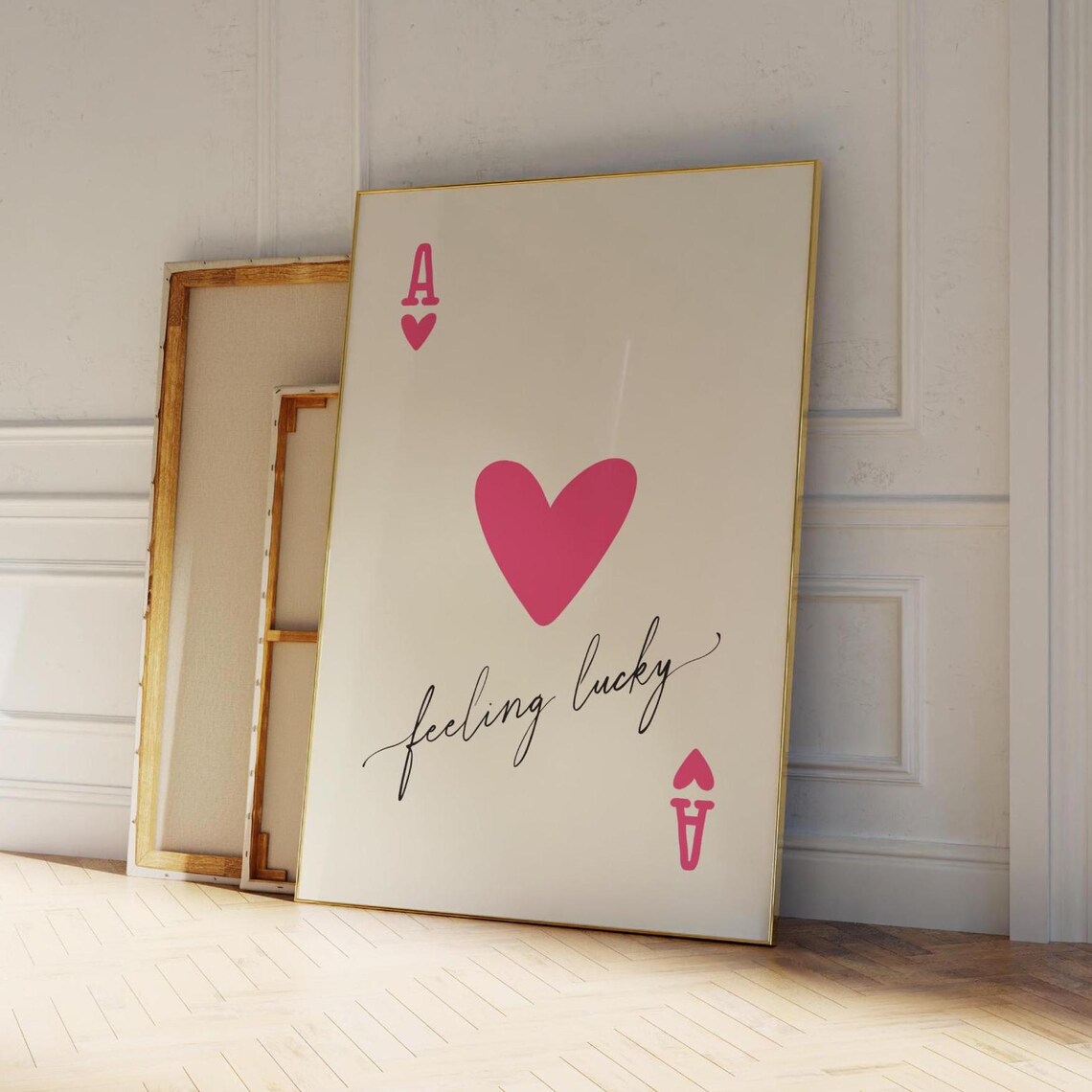 Ace of Hearts Feeling Lucky Magenta Heart Cream Card Art Poster