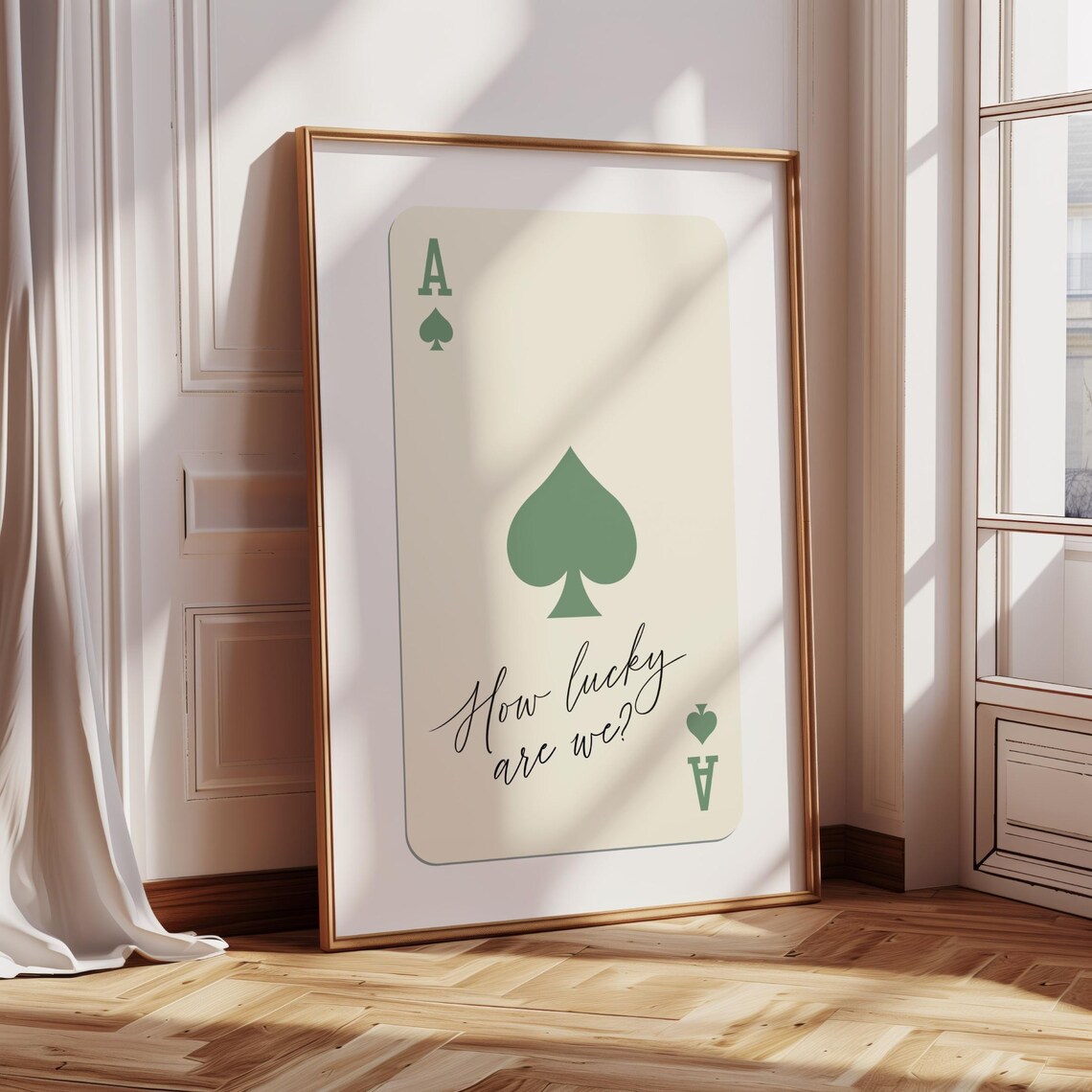 Sage Green Ace Of Spades How Lucky Are We Grateful Quote Card Poster - Image 4