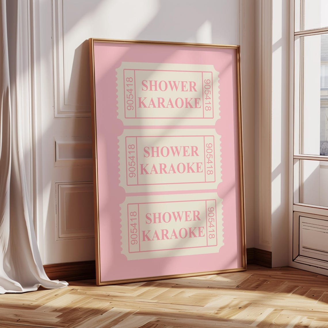 Pink Shower Karaoke Admit One Ticket Stubs Retro Funny Bathroom Poster