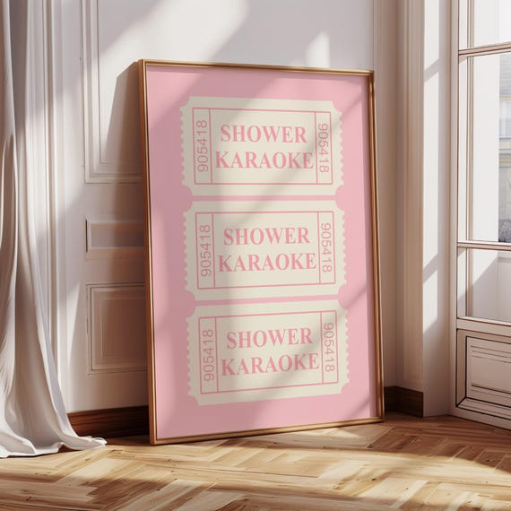 Shower Karaoke Ticket Print Poster Pink Wall Art Poster Retro Wall Art Print Trendy Wall Decor Gift For Her Minimalist Art