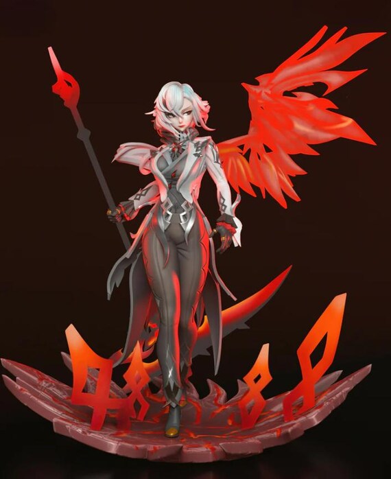 Arlecchino Genshin Impact Red Wings Spear 3D Figure Art Poster