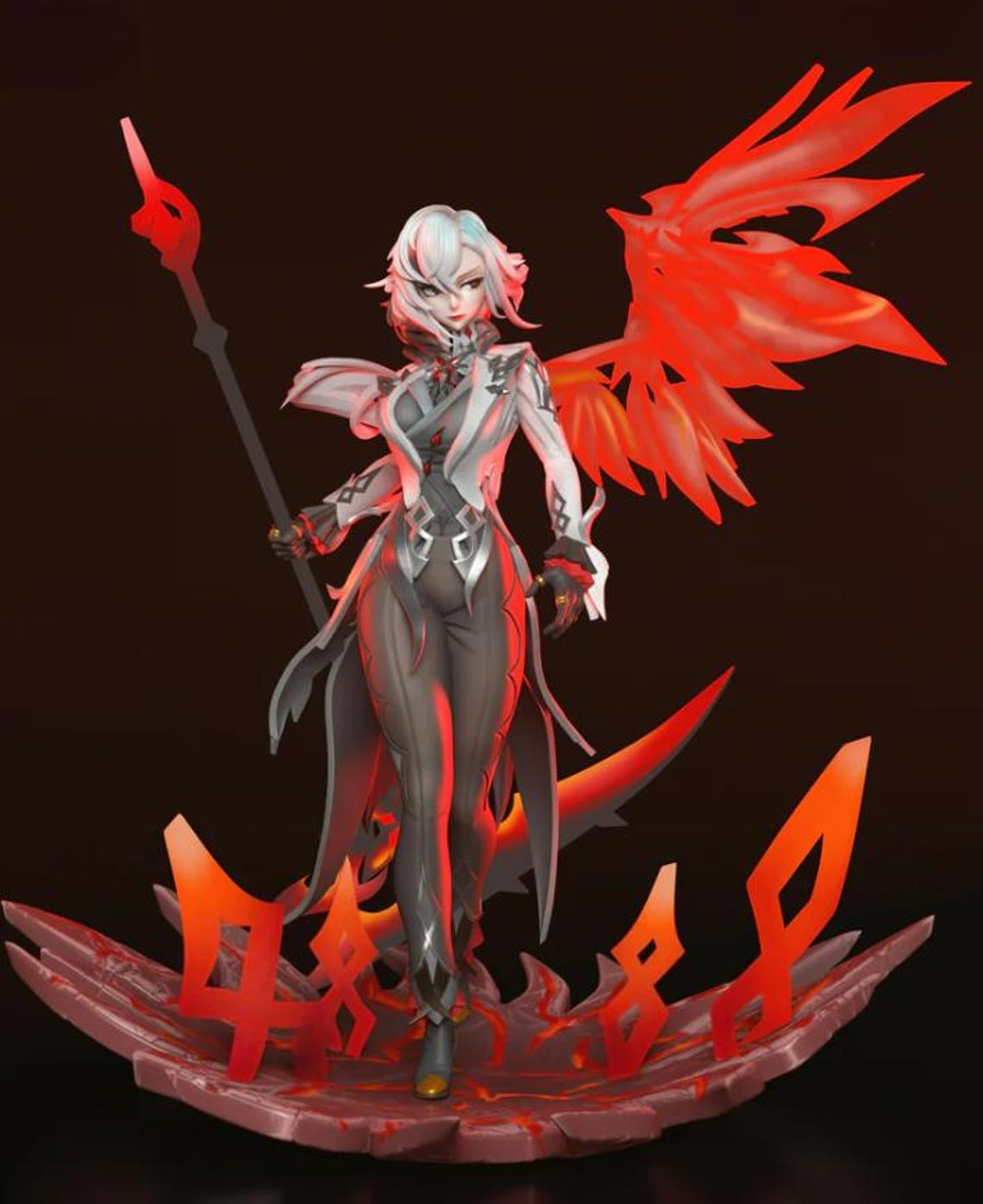 Arlecchino Genshin Impact Red Wings Spear 3D Figure Art Poster