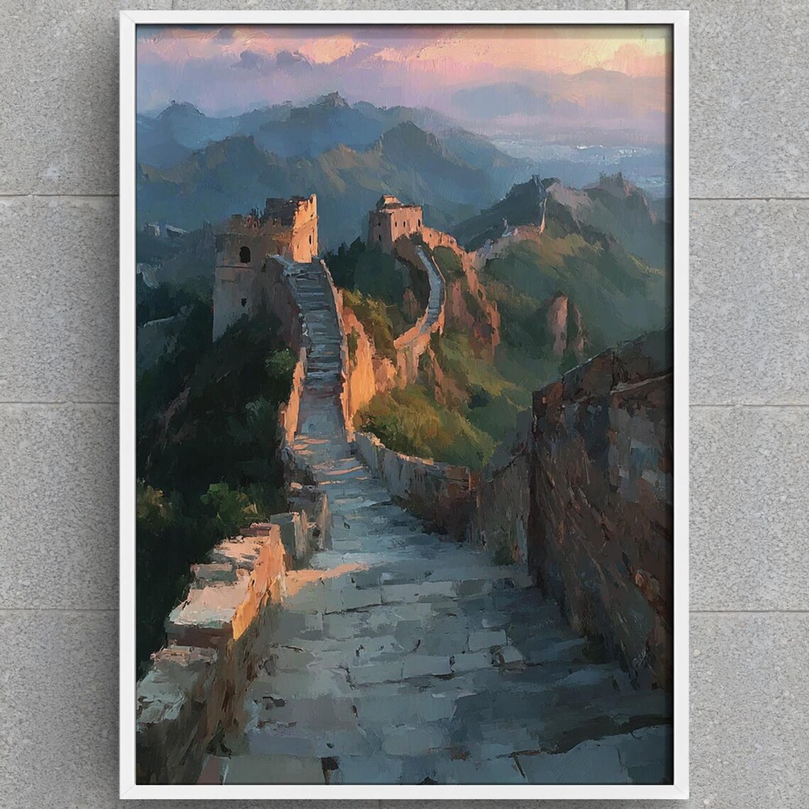 Great Wall Of China Sunset Glow Painting Landmark Travel Poster