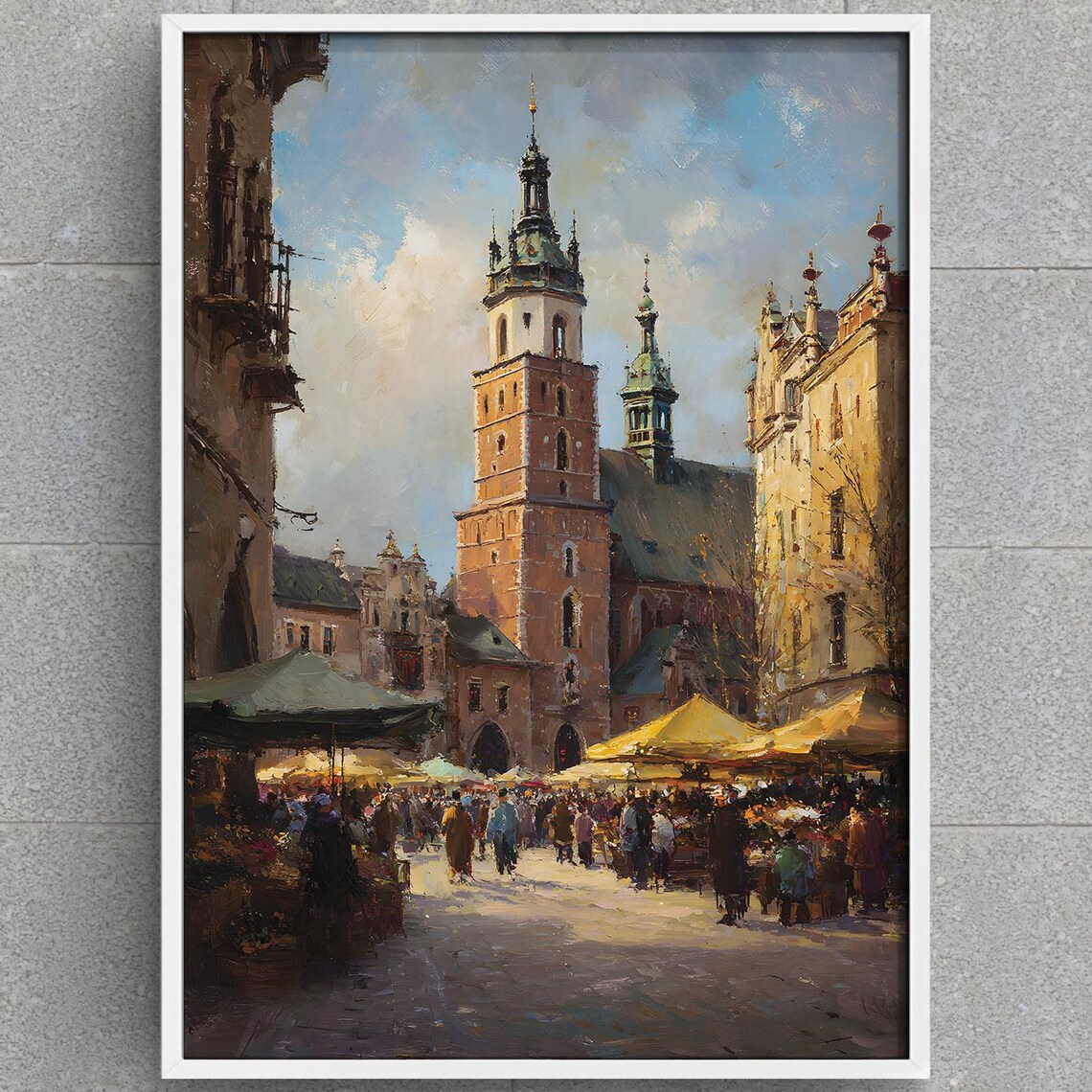 Krakow Main Square Saint Mary Basilica Oil Painting City Poster