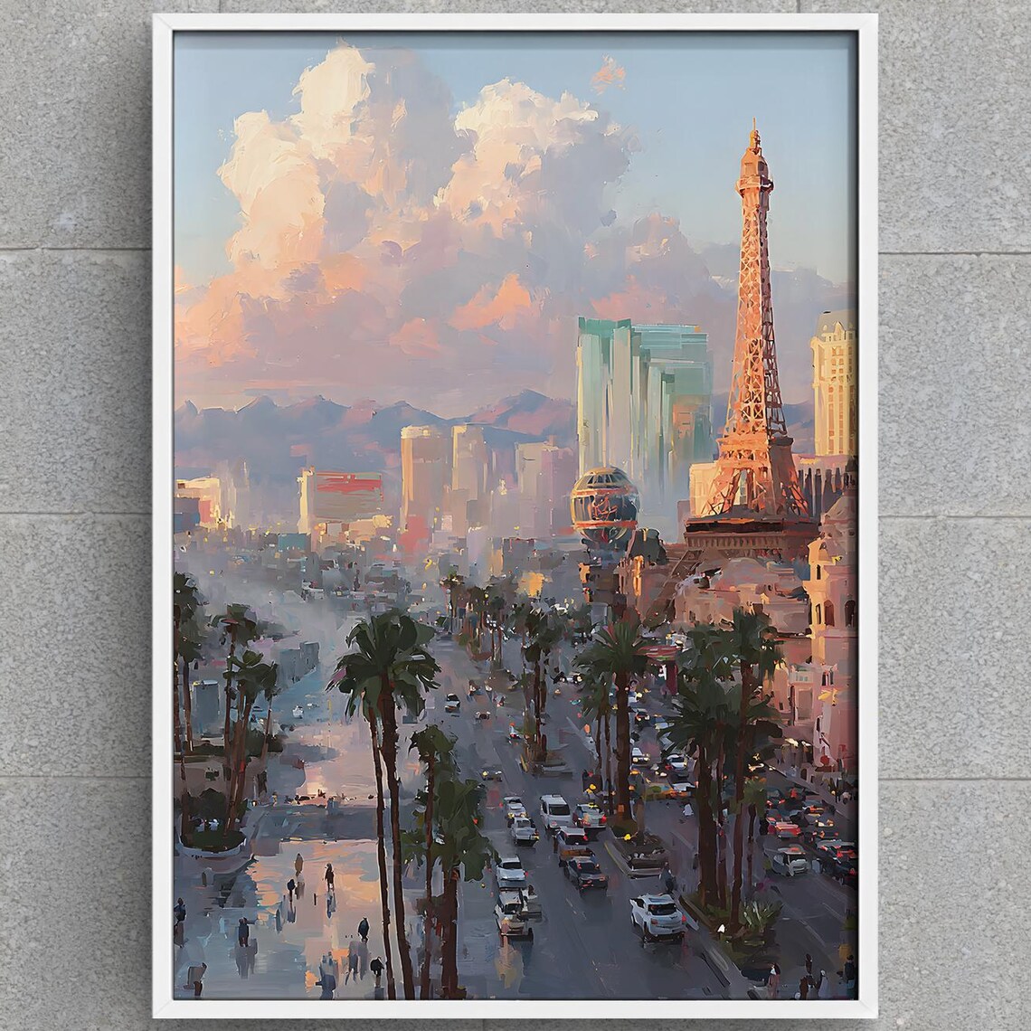 Las Vegas Strip Sunset Poster Eiffel Tower Replica and City Skyline