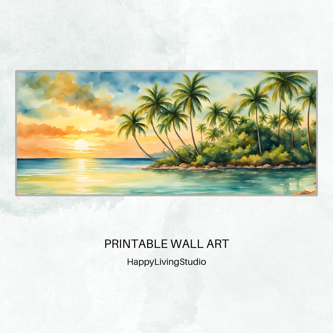 Tropical Island Wall Art Large Art High Resolution Prints Horizontal Wall Art Print Colorful Watercolor Print Art