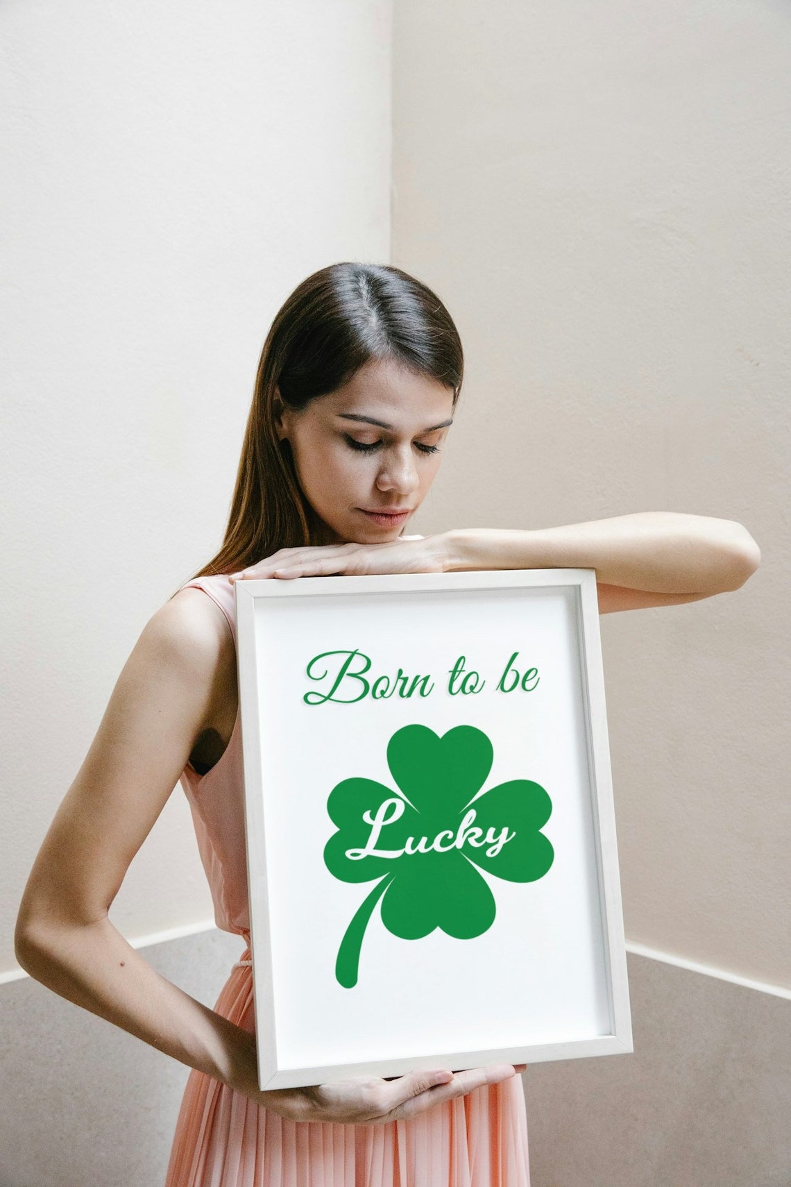 Born To Be Lucky Green Shamrock St Patricks Day Quote Wall Poster - Image 2