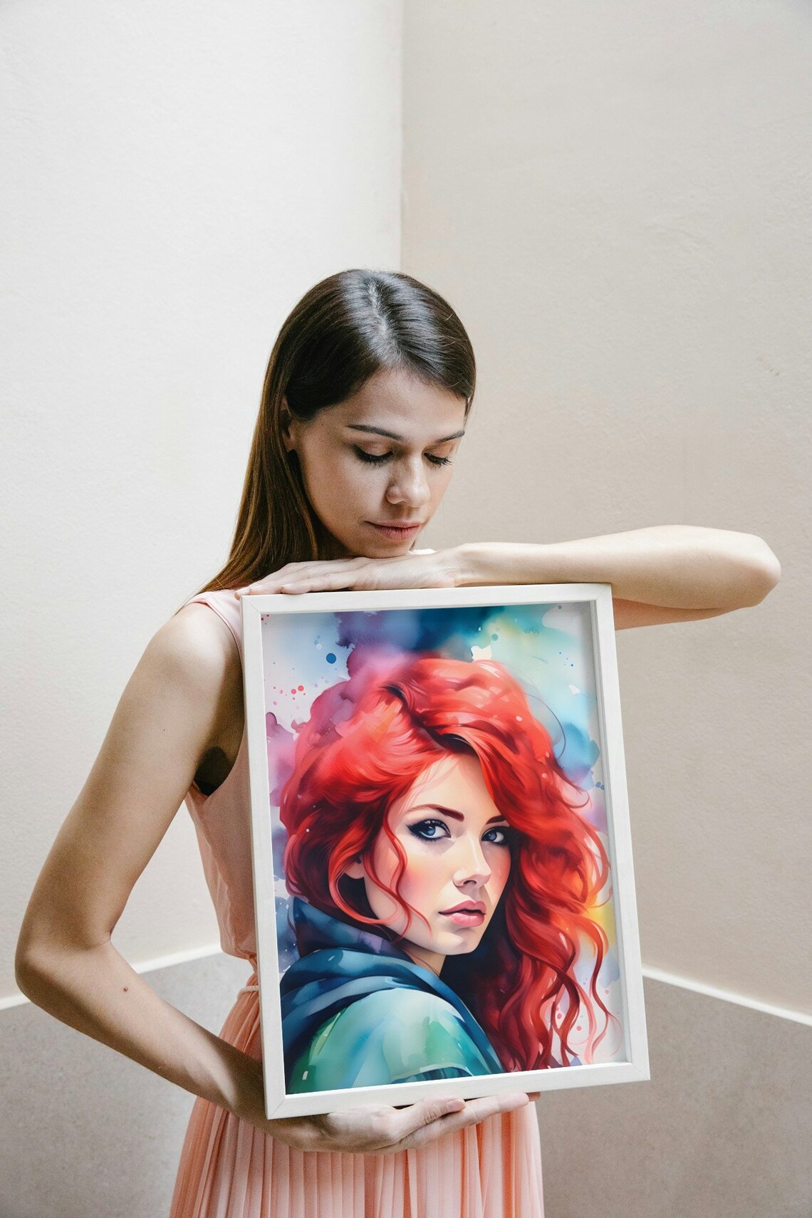 Red Haired Woman Watercolor Portrait Vibrant Feminine Beauty Poster - Image 3