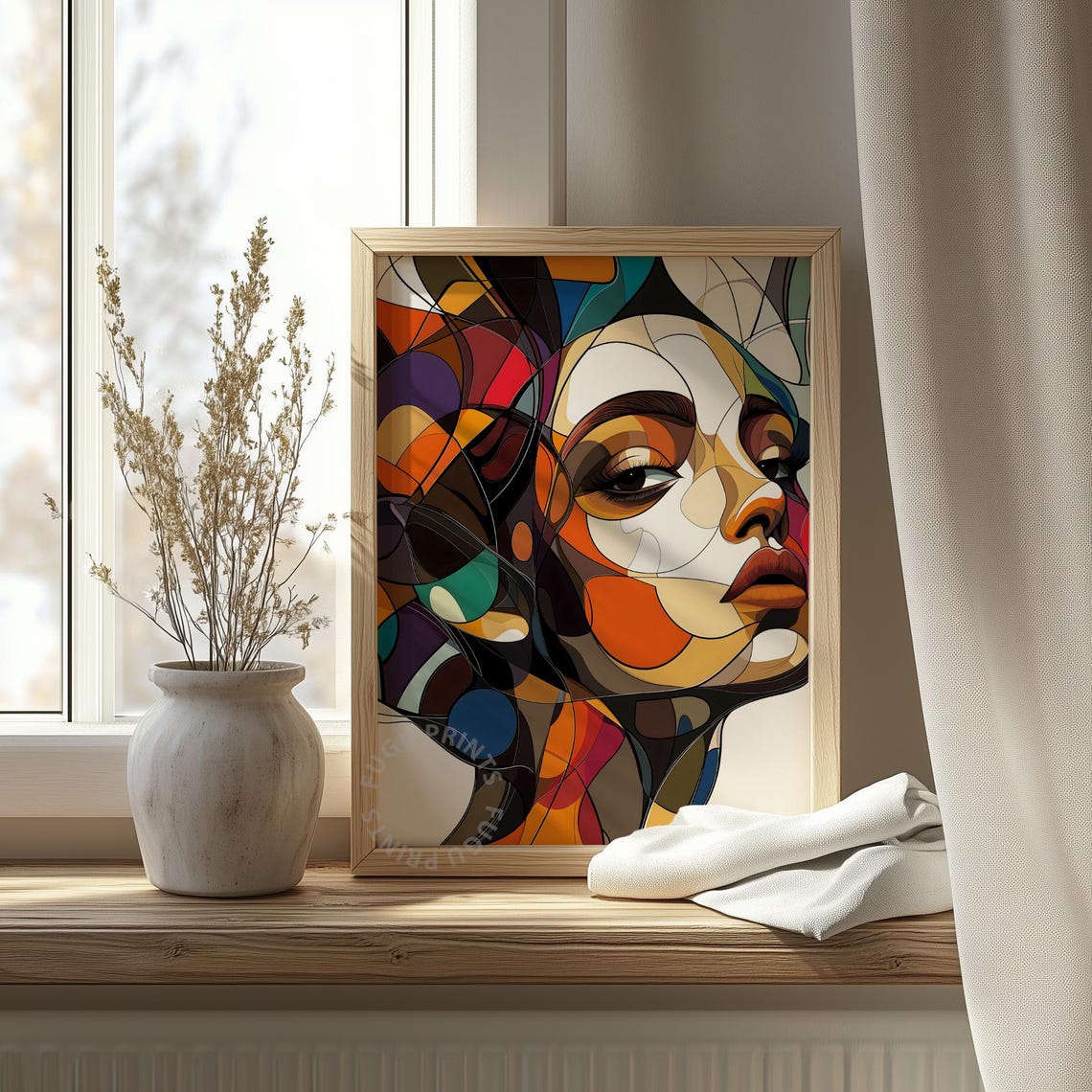 Geometric Woman Abstract Portrait Art Deco Wall Art Colorful Home Decor 236 - Image 4