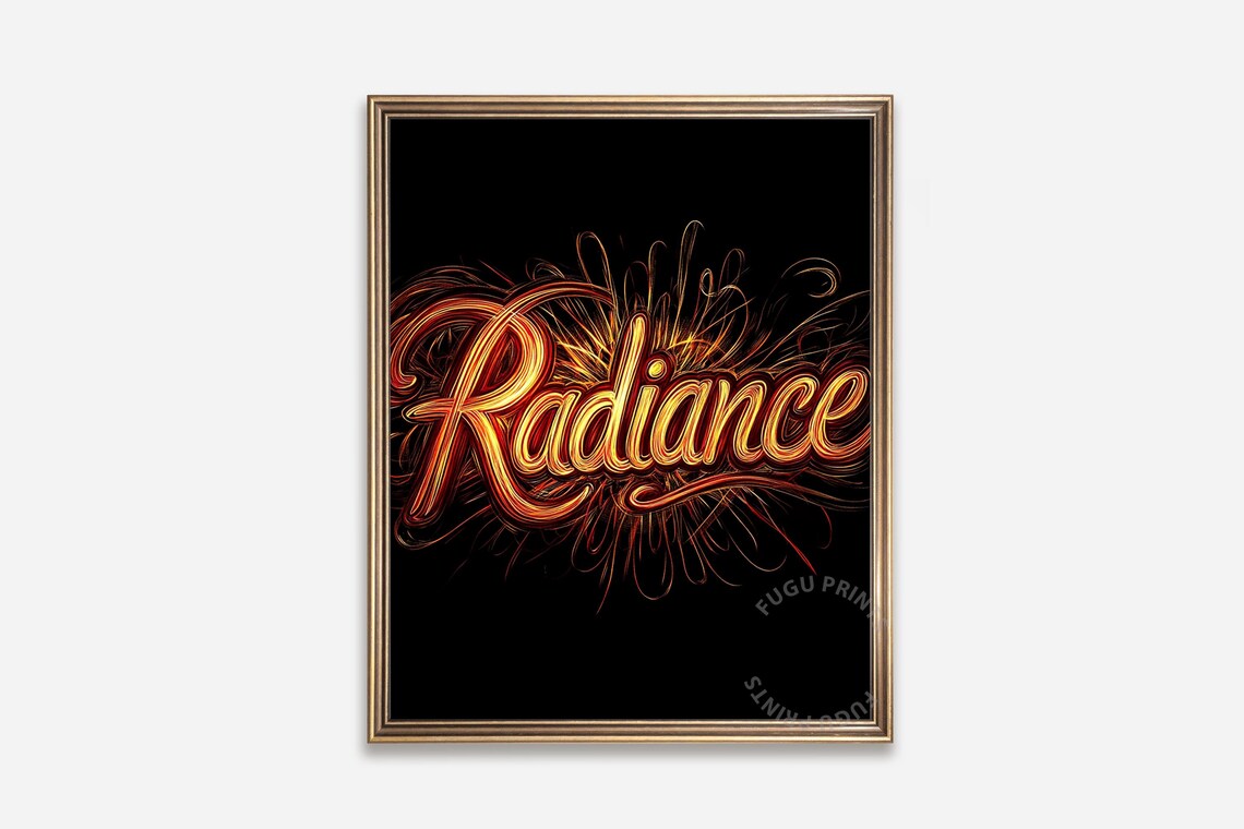 Radiance Glowing Word Art Inspirational Wall Art Modern Typography Orange Red Decor 321