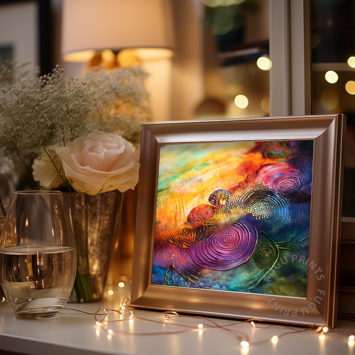Abstract Swirl Art Textured Wall Art Orange Teal Purple Gold Modern Home Decor 27 - Image 3