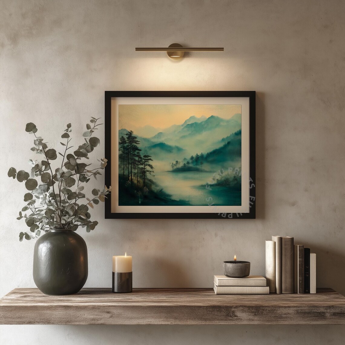 Misty Mountain Lake, Impressionist Landscape Art Print - Image 4