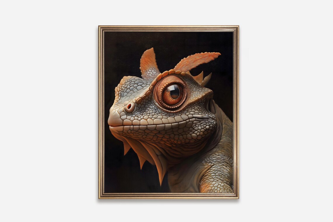 Hyperrealistic Iguana Portrait Reptile Close Up on Black Poster
