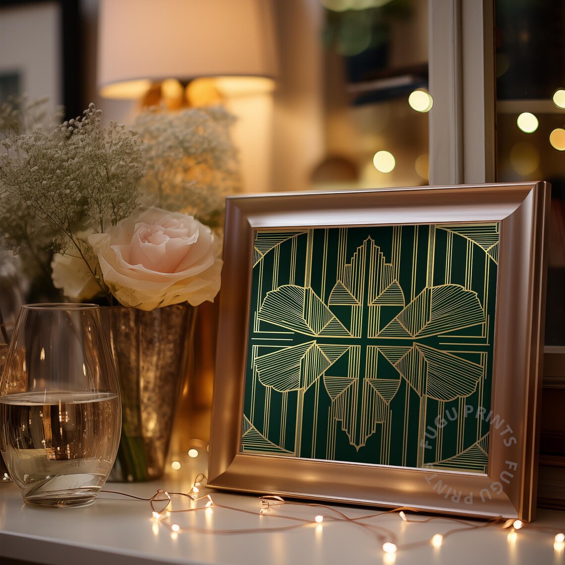 Emerald Art Deco Gold Geometric Art Print - Image 3