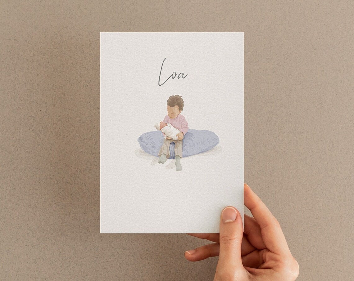 Birth Announcement Custom Portrait, Siblings Birth
