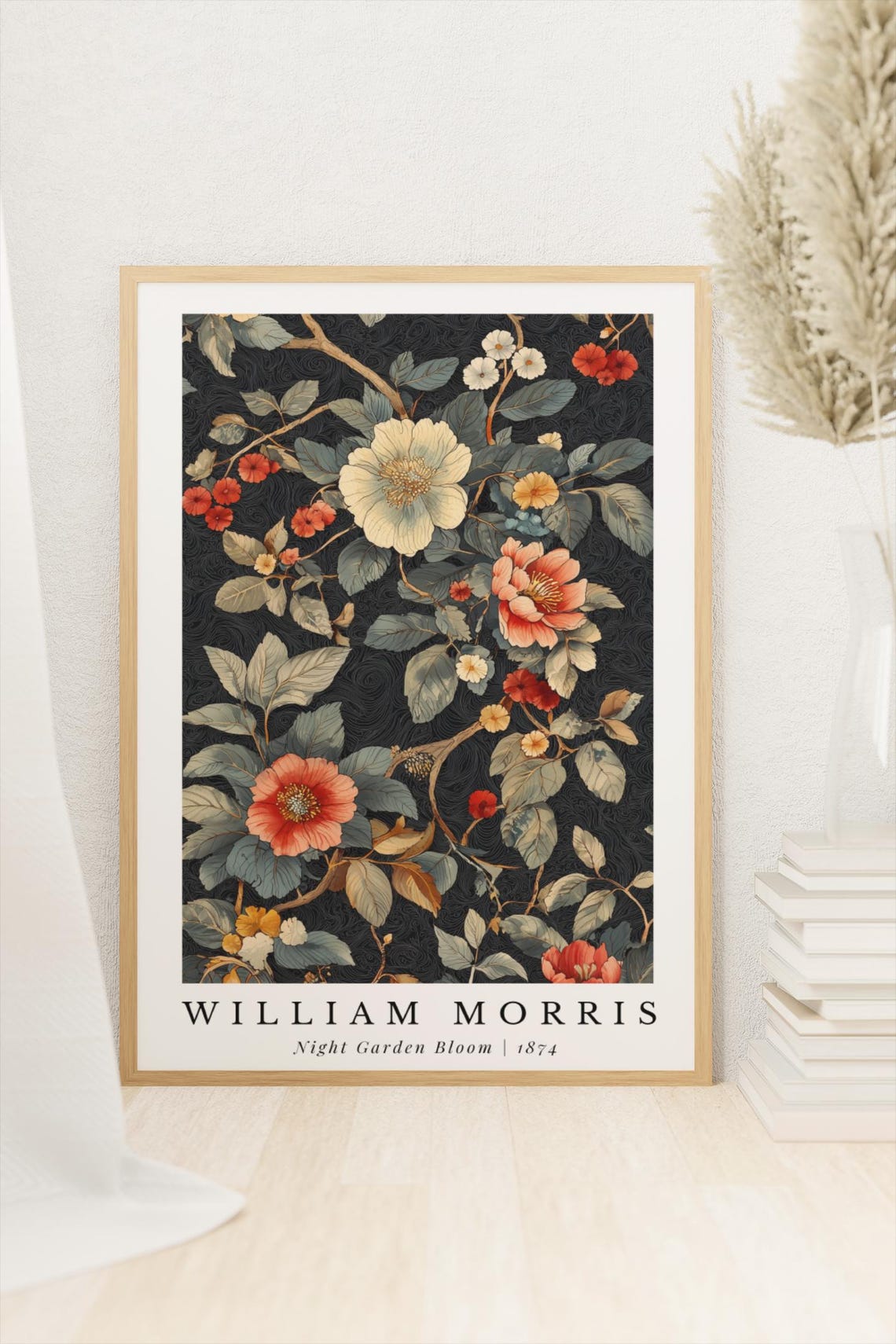 William Morris Night Garden Bloom Dark Floral Botanical Vintage Print