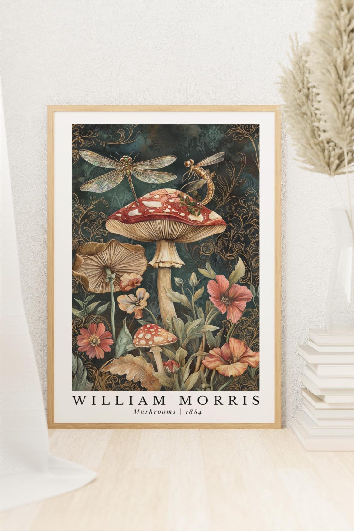 William Morris Mushrooms 1884 Dragonfly Botanical Art Poster