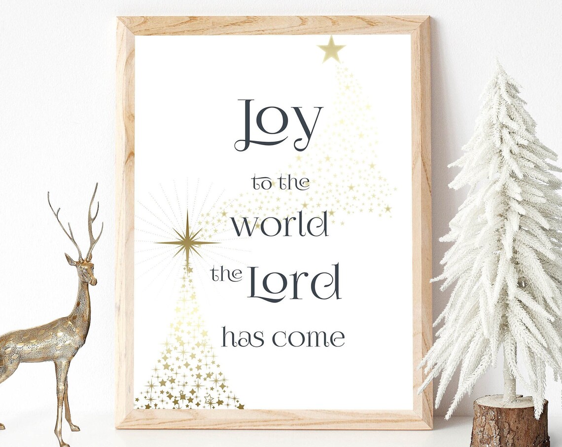 Joy to the World the Lord Has Come Gold Star Christmas Quote Poster