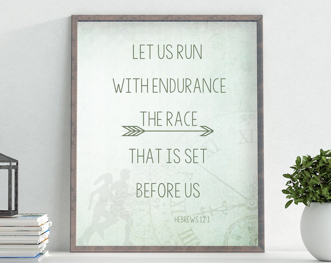Hebrews 12:1 Bible Verse Inspirational Scripture Art Print