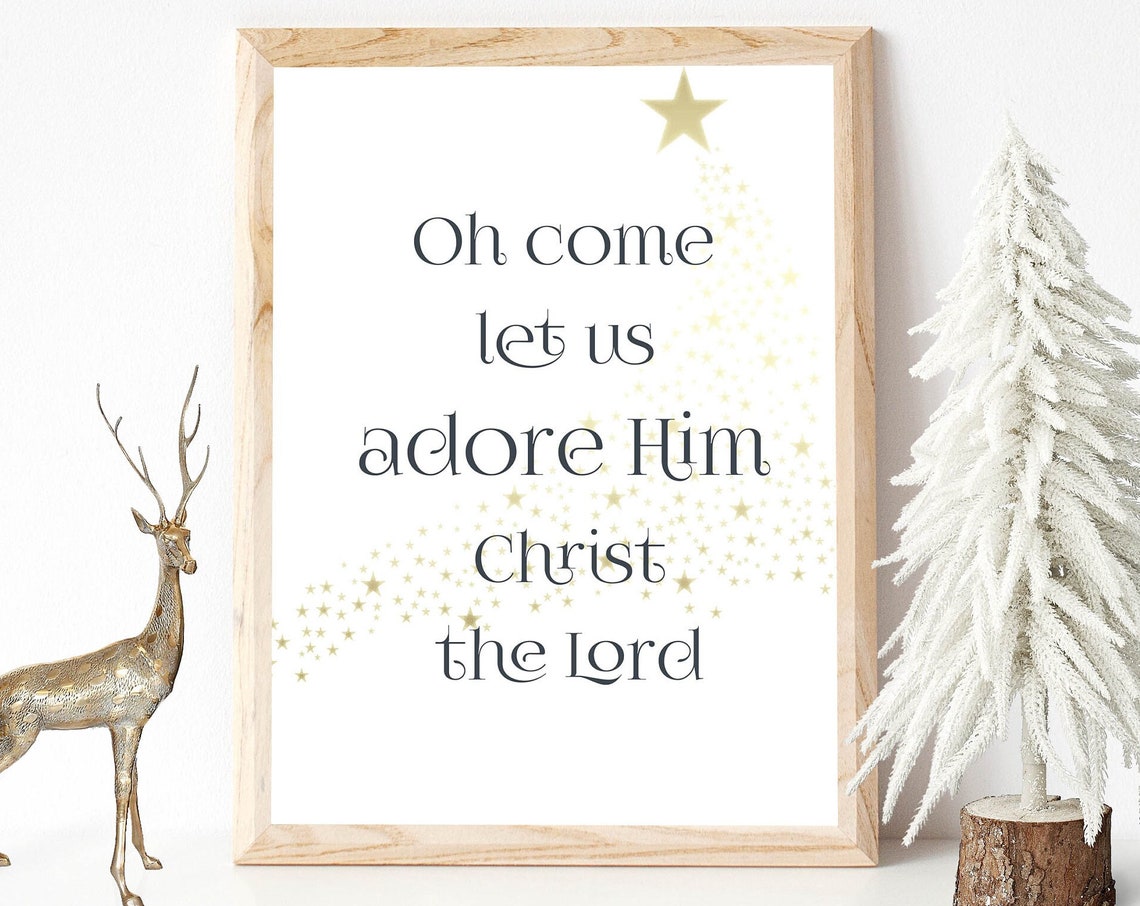 Oh Come Let Us Adore Him Christ the Lord Gold Star Christmas Poster