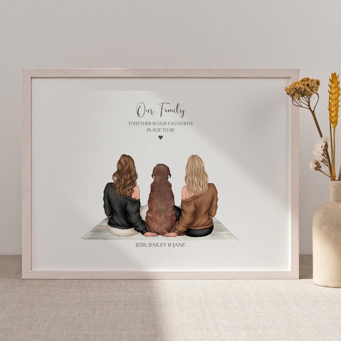 Personalised Female Couple And Pet Print Dog Mum Gifts Female Couple Family Print Pet Lovers Gift Dog Lovers Gift Lgbt Couple Gifts