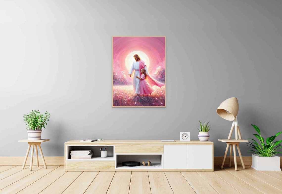 Afternoon Walk Christian Painting Jesus Walking With Girl Jesus Painting Lds Art Bible Painting Jesus With Children Jesus Png - Image 6