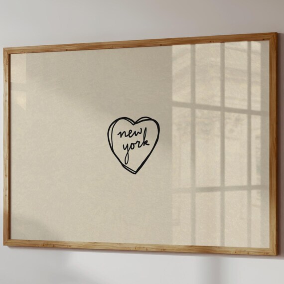 Sweet New York Heart Hand Drawn Minimalist Cream Line Art Poster