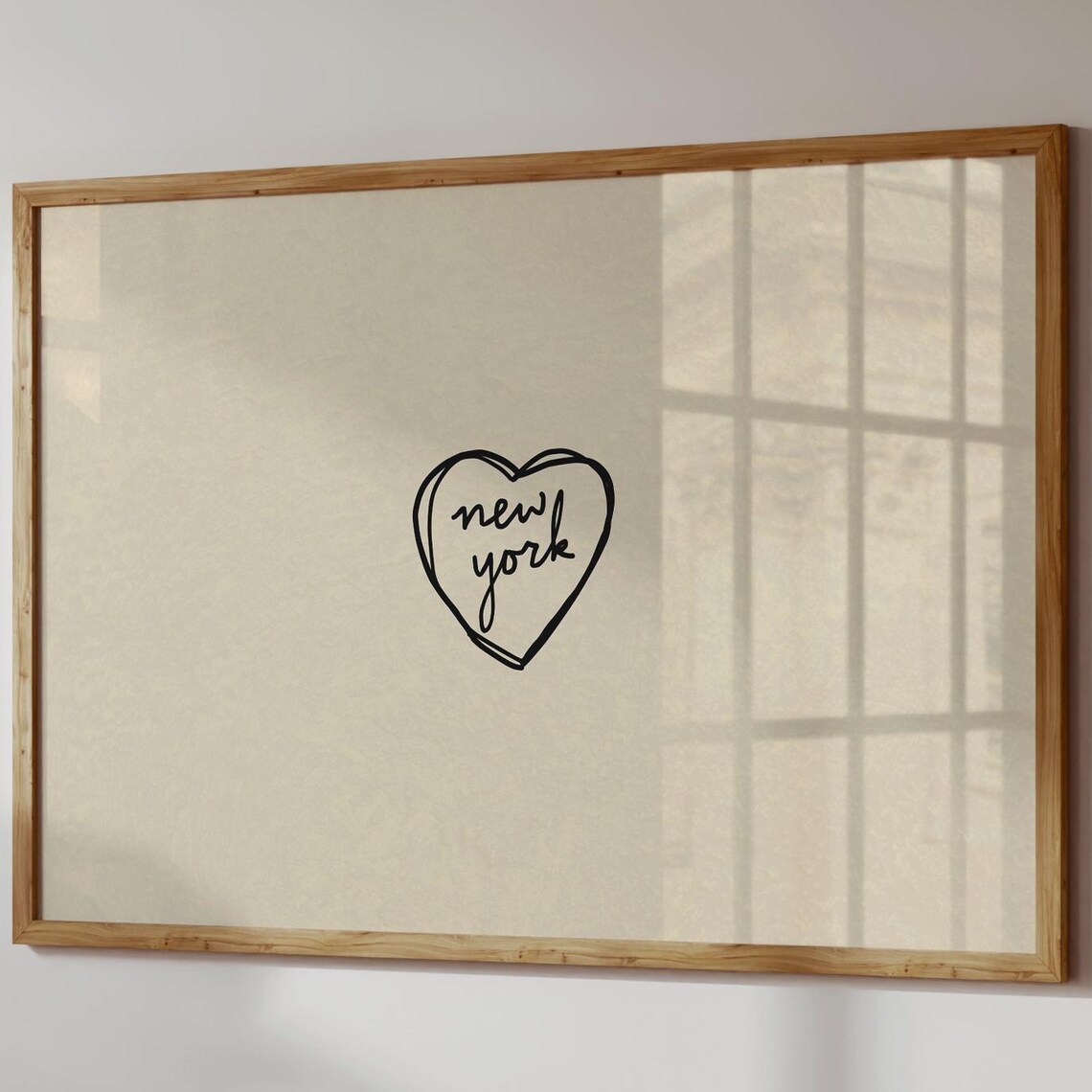 Sweet New York Heart Hand Drawn Minimalist Cream Line Art Poster