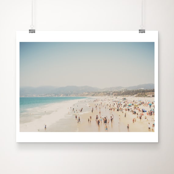 Santa Monica Beach Summer Crowd Aerial Coastal Vacation Poster