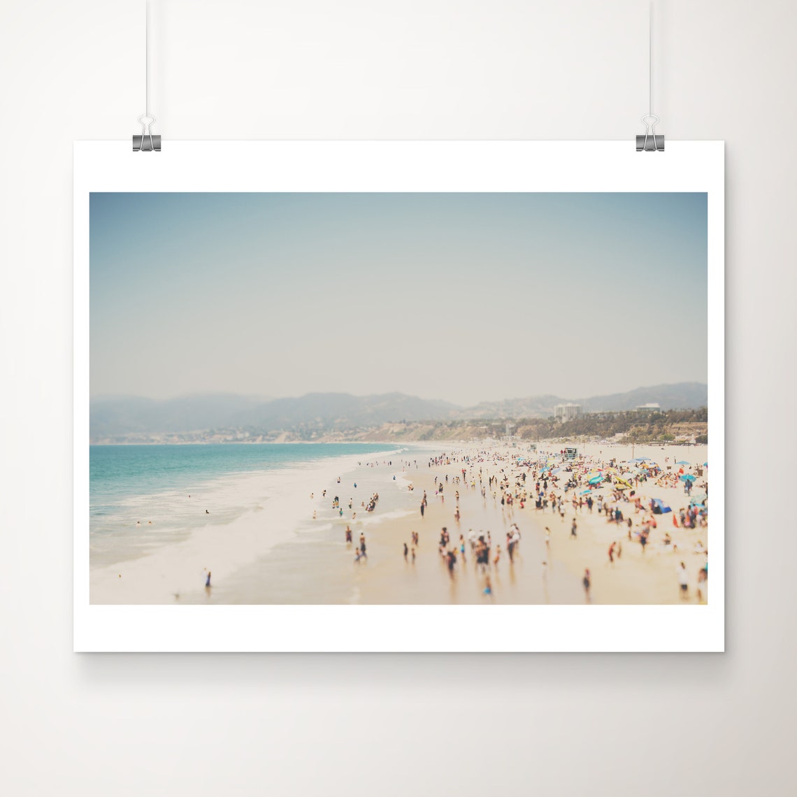 Santa Monica Beach Summer Crowd Aerial Coastal Vacation Poster
