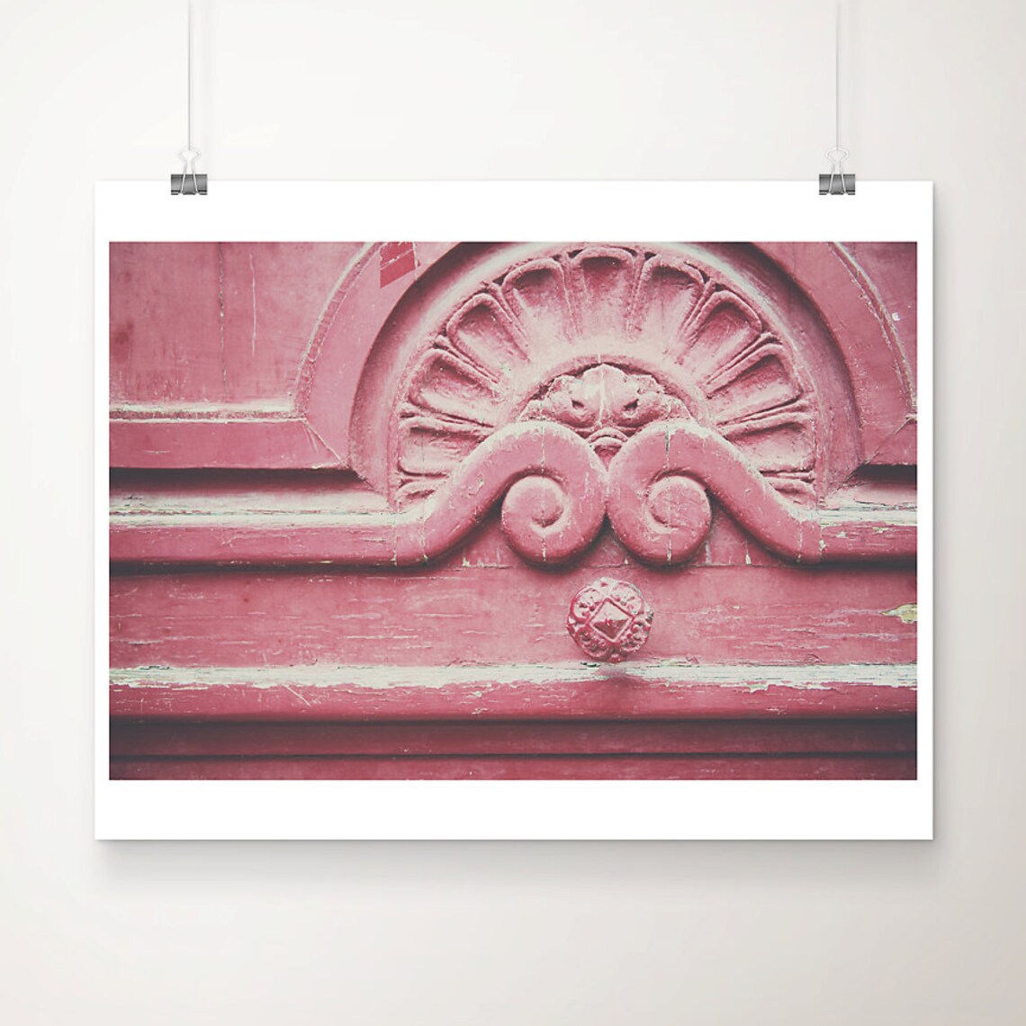Pink Carved Wooden Door Marais Paris Spring Photography Art Print