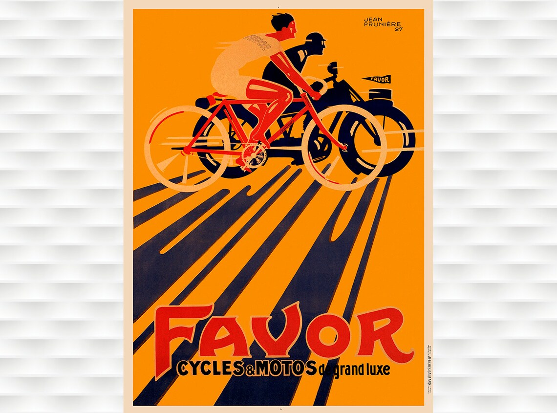 Favor Cycles Motos Grand Luxe Jean Pruniere Racing Vintage Poster