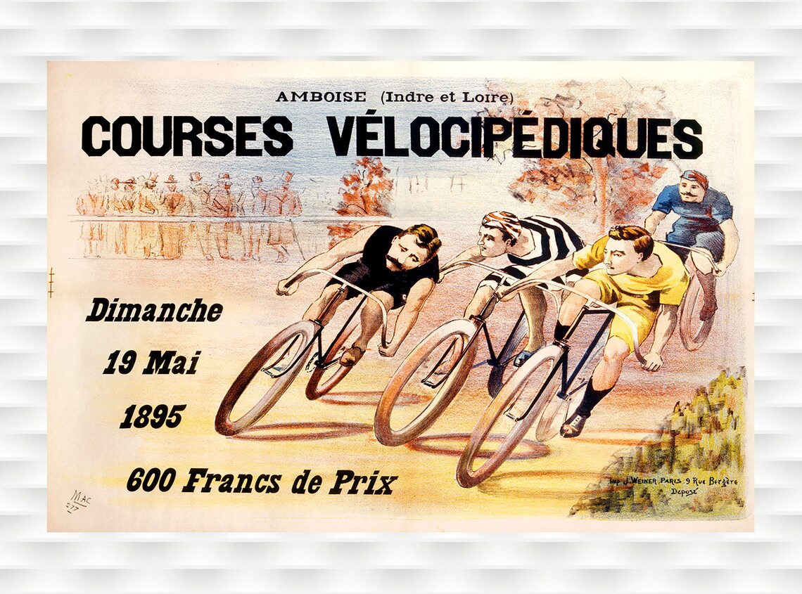 Courses Velocipediques Amboise 1895 Bicycle Race Vintage Poster