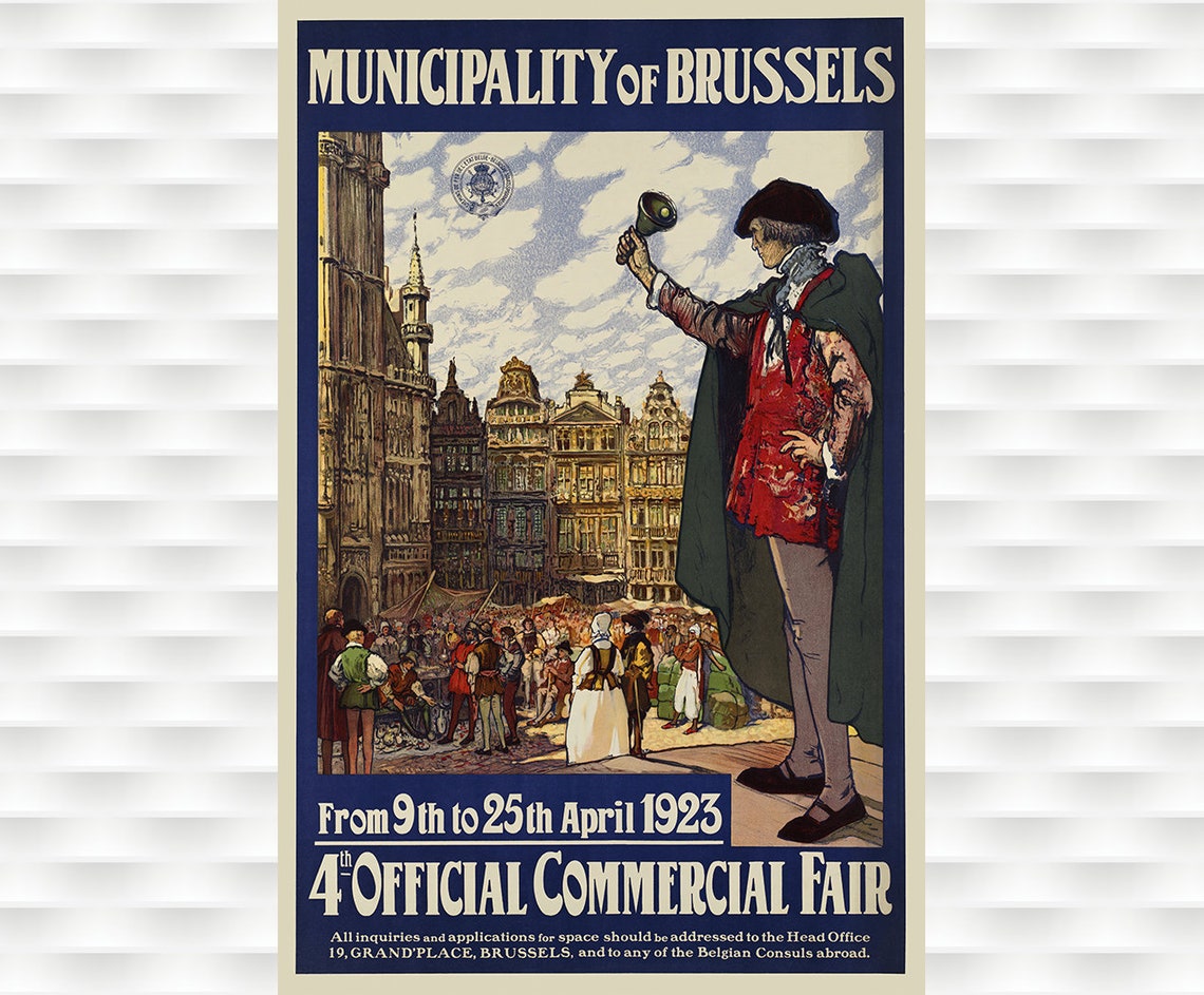 Brussels 1923 Fourth Official Commercial Fair Vintage Belgian Poster