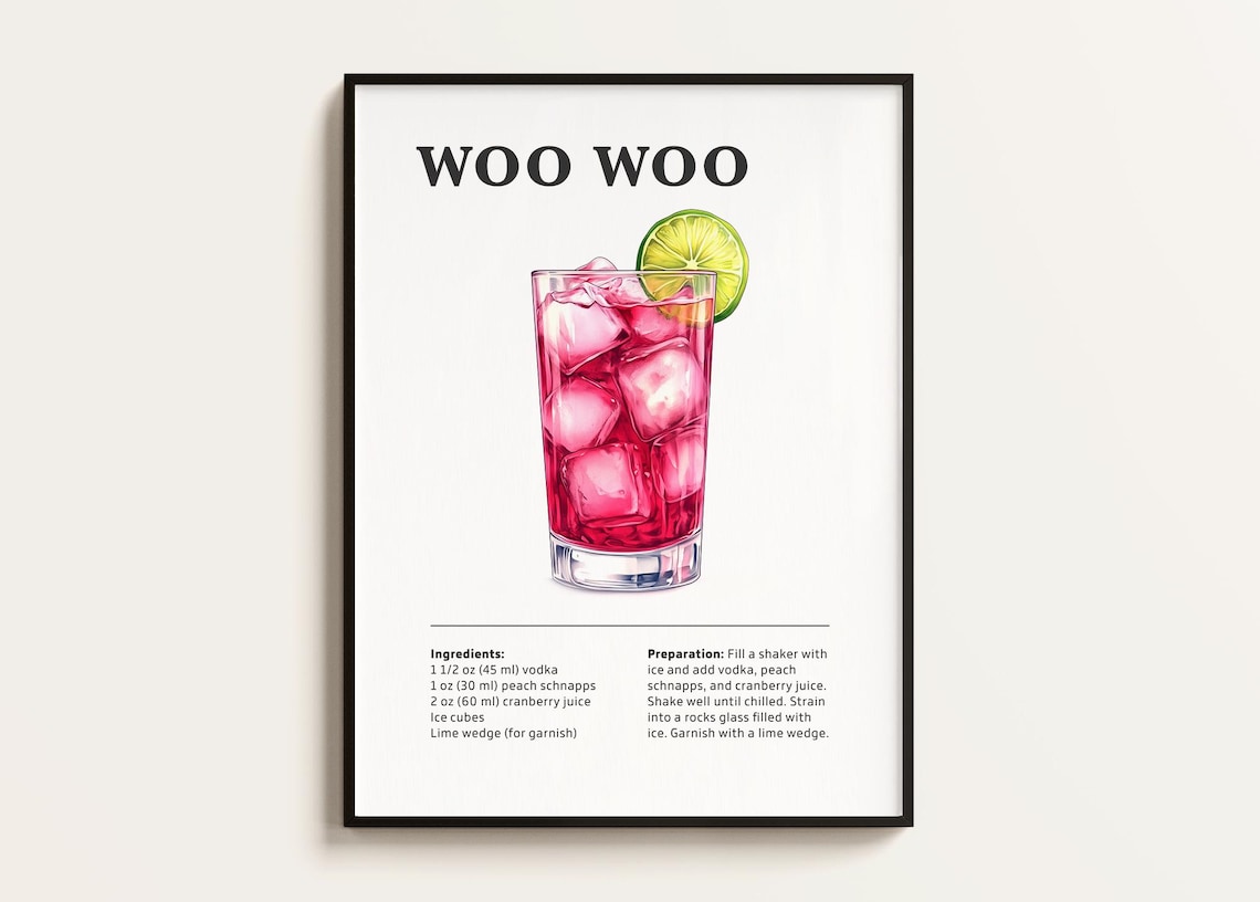 Classic Woo Woo Cocktail Recipe Poster with Cranberry Lime Highball