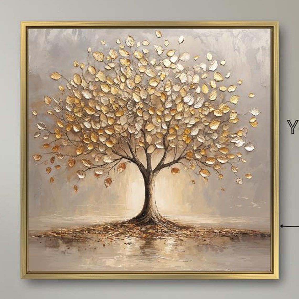 Golden Leaf Tree Textured Neutral Elegant Modern Nature Art Poster