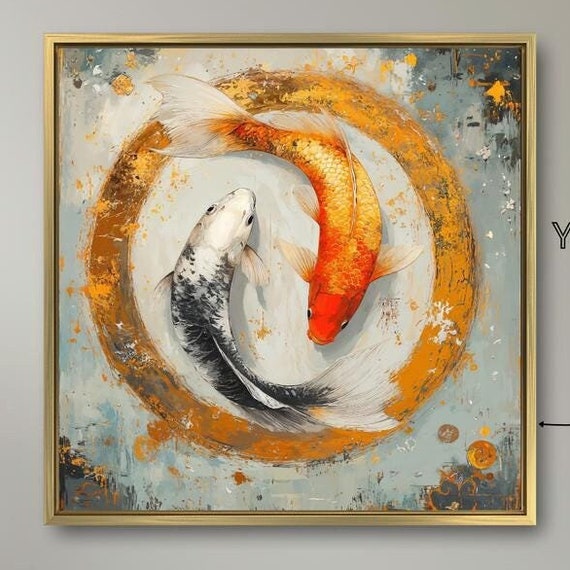 Koi Fish Balance Framed Wall Art Japanese Koi Painting Print Serene Wall Decor Yin Yang Zen Poster Calming Artwork Ready To Hang Gift