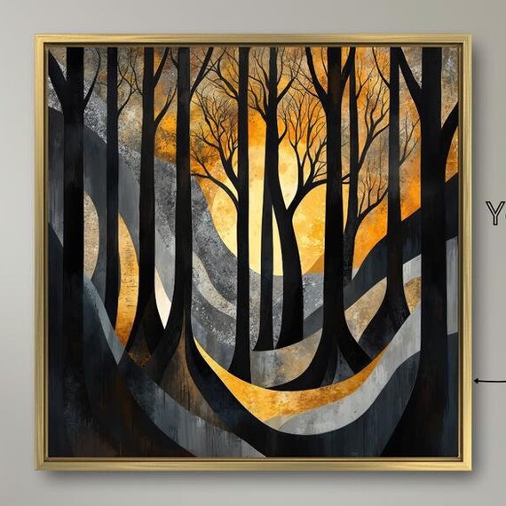 Surreal Forest Landscape Framed Wall Art Abstract Woods Painting Print Living Room Wall Decor Modern Nature Poster Ready To Hang Gift