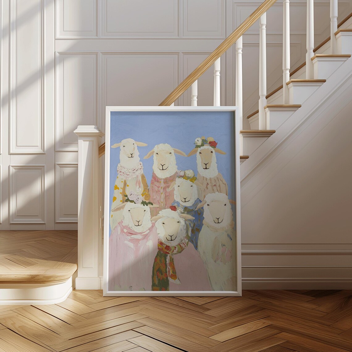 Dressed Up Sheep Whimsical Pastel Farm Animal Portrait Poster